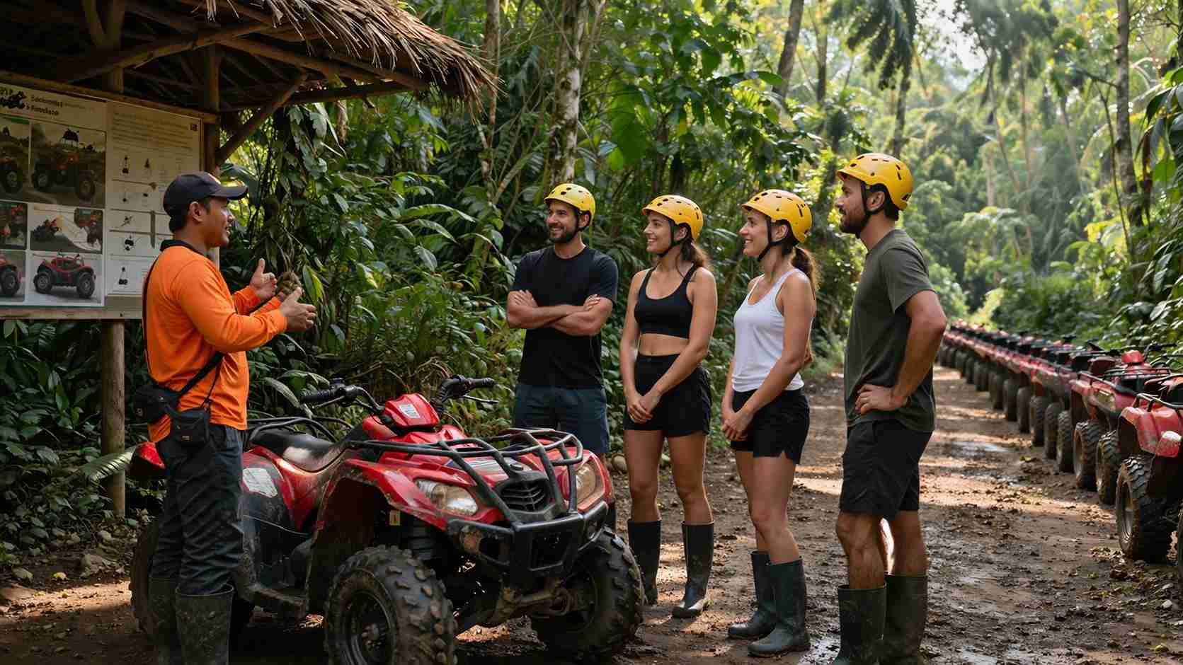 ATV safety briefing in Bali with instructor explaining controls to tourists