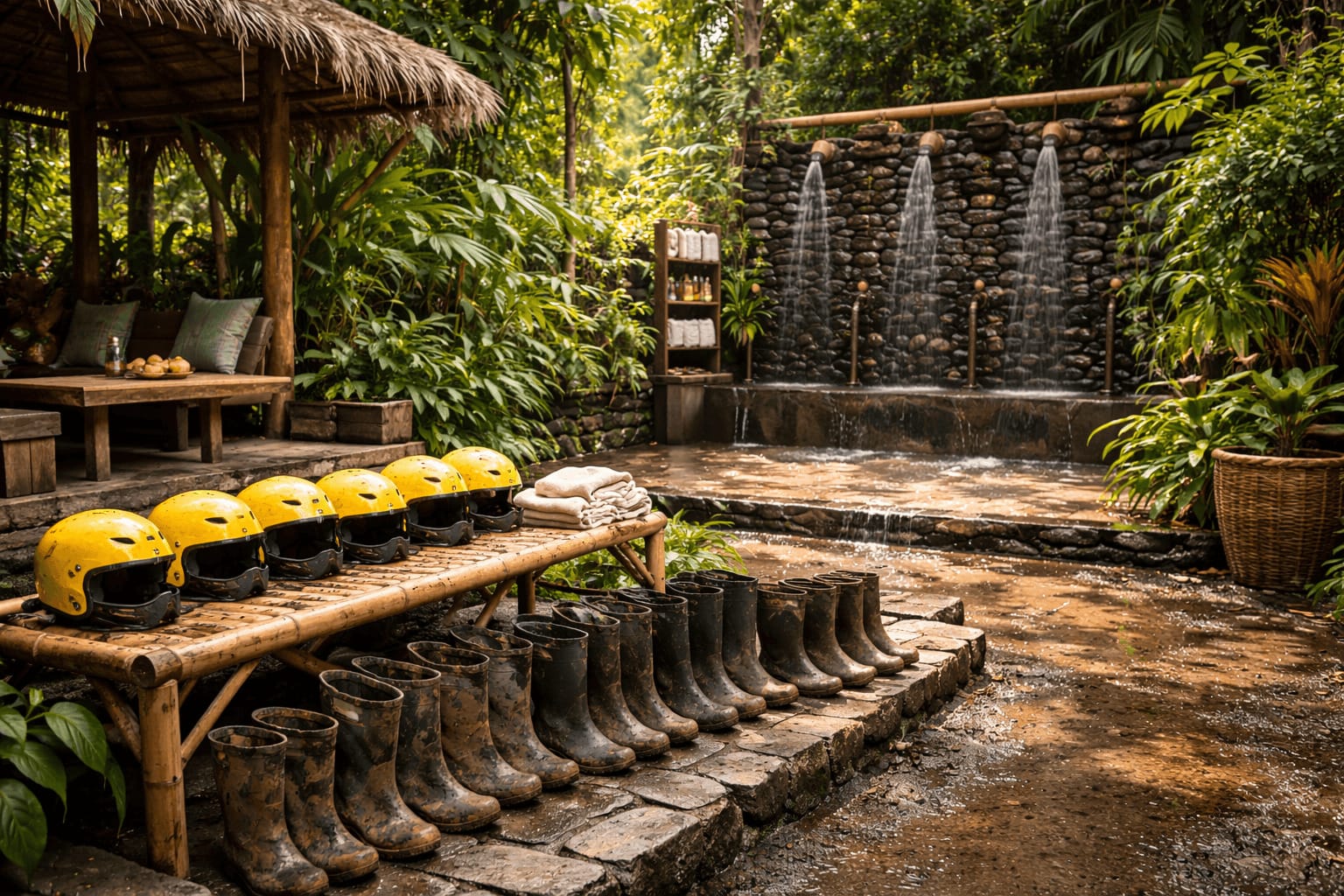 ATV shower and changing facility in Bali after muddy ride